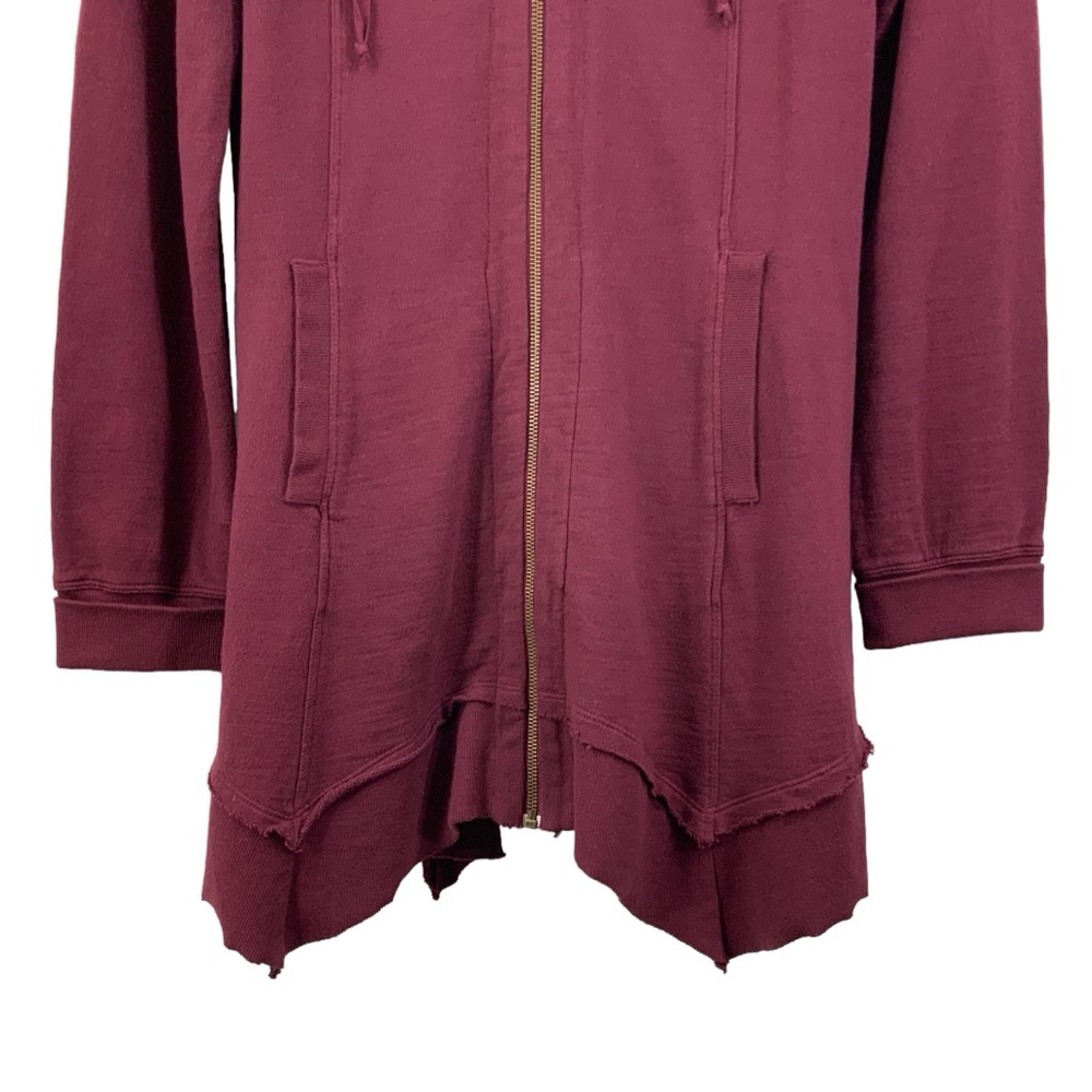 XCVI Size Medium Zip Up Hoodie V-Neck Maroon Burgundy French Terry Sweatshirt F8 - Picture 4 of 10